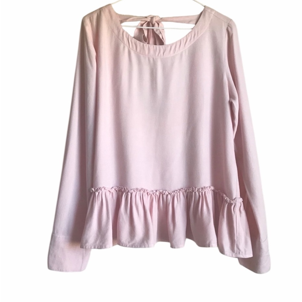 Anthropologie Cloth & Stone Pastel Pink Top Open Tie Back Tiered Hem Feminine SM